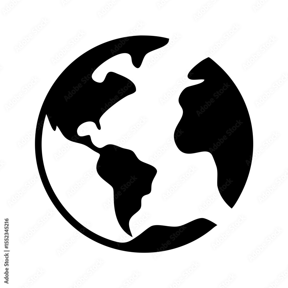 Poster a graphical representation of planet earth with continents visible in a simple black and white desig