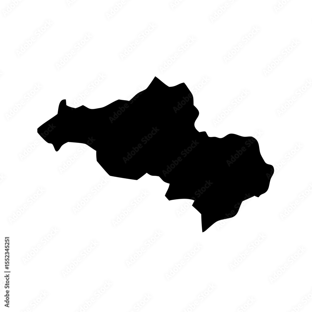 Poster solid black shape with irregular edges resembling a geographical landform on a white background spac