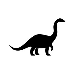 Silhouette of a long necked sauropod dinosaur standing on its feet in a simple graphic design