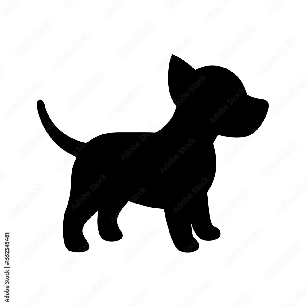Aufkleber silhouette of a small canine standing with its tail curled up on a plain white background view from 