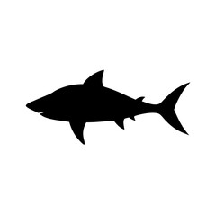 A dark silhouette of a marine predator with sharp fins and a powerful tail swimming in the ocean water