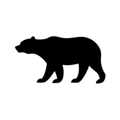 A solid black shape of a mammal with four legs walking to the left side on a white background space