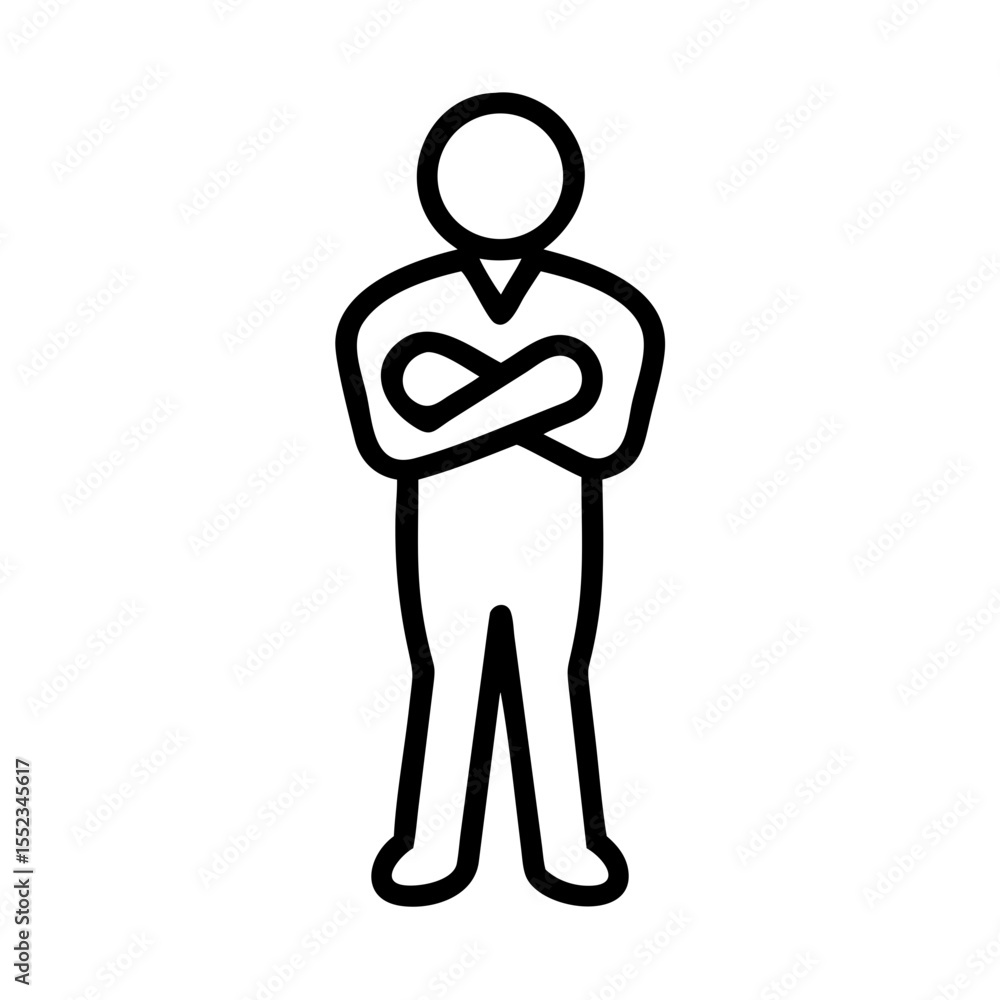 Poster a simple graphic of a person standing with their arms crossed in a confident or assertive pose outli
