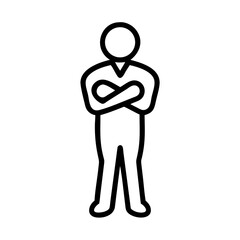 A simple graphic of a person standing with their arms crossed in a confident or assertive pose outline style