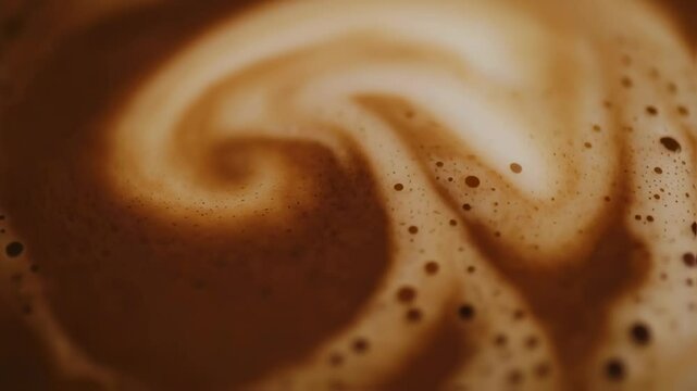Delicate dance of coffee and cream, a swirling embrace of textures and flavors in this captivating macro video capture