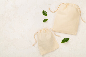 Small eco sack on concrete background, top view