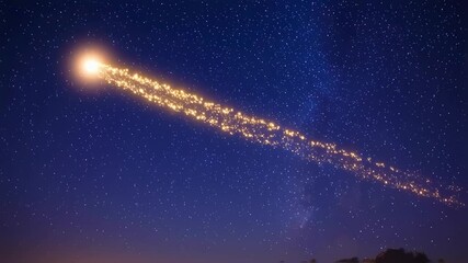 A mesmerizing cosmic dance of a shooting star streak across the night sky illuminating a breathtaking celestial panorama - Powered by Adobe