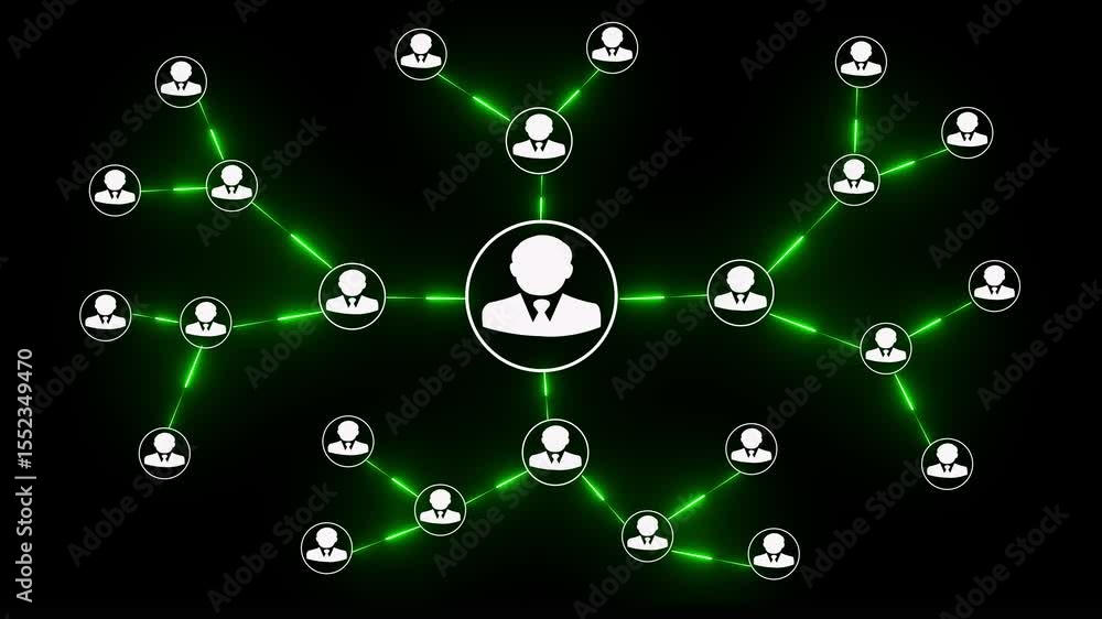 Poster animation of network of connections with icons and data processing over .artificial intelligence and
