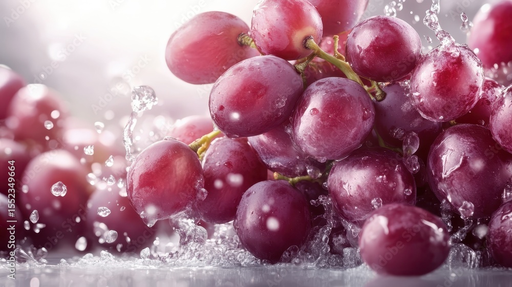 Poster a delightful cluster of fresh grapes splashes into water, creating a refreshing scene that captures 