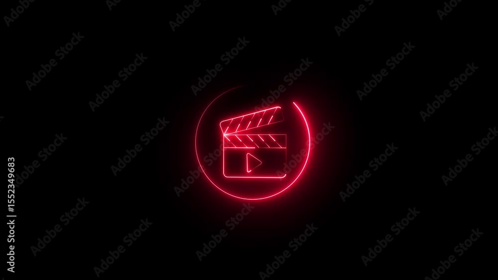 Poster neon glowing play button with neon circle . neon play button icon glowing play button animation and 
