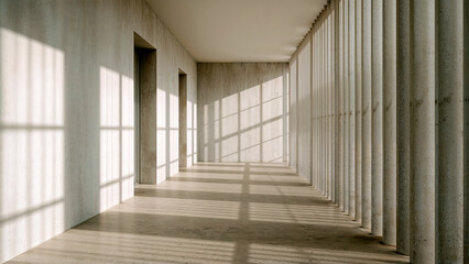 Minimalist hallway with soft shadows