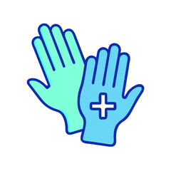 Obraz premium Minimal disposable gloves medical icon in blue and green colors for healthcare applications