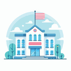 image of a school building with a simple and minimalist flat design using a white background
