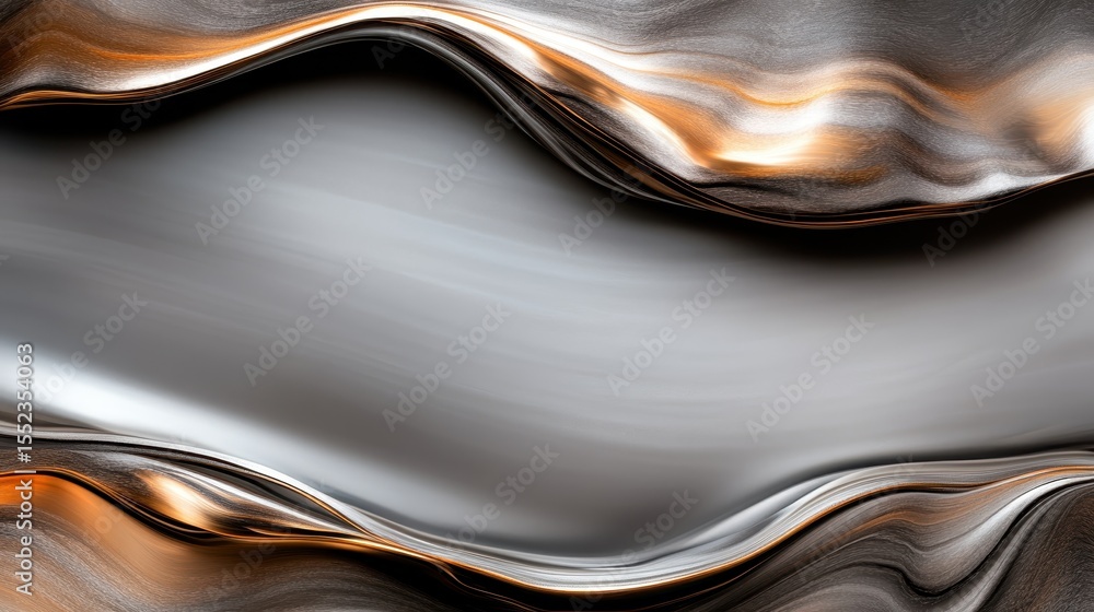 Poster this mesmerizing abstract artwork features flowing metallic waves with an interplay of silver, bronz