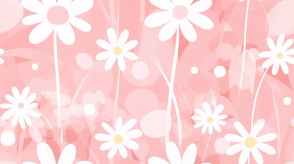 Fototapeta premium Delicate White Daisies on a Soft Pink Watercolor Background