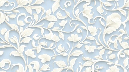 Elegant White Floral Pattern on Light Blue Background Seamless Texture