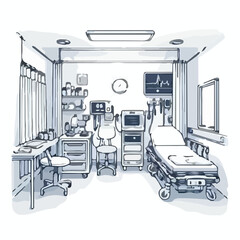 image of the atmosphere of the hospital emergency installation room with a simple and minimalist flat design using a white background
