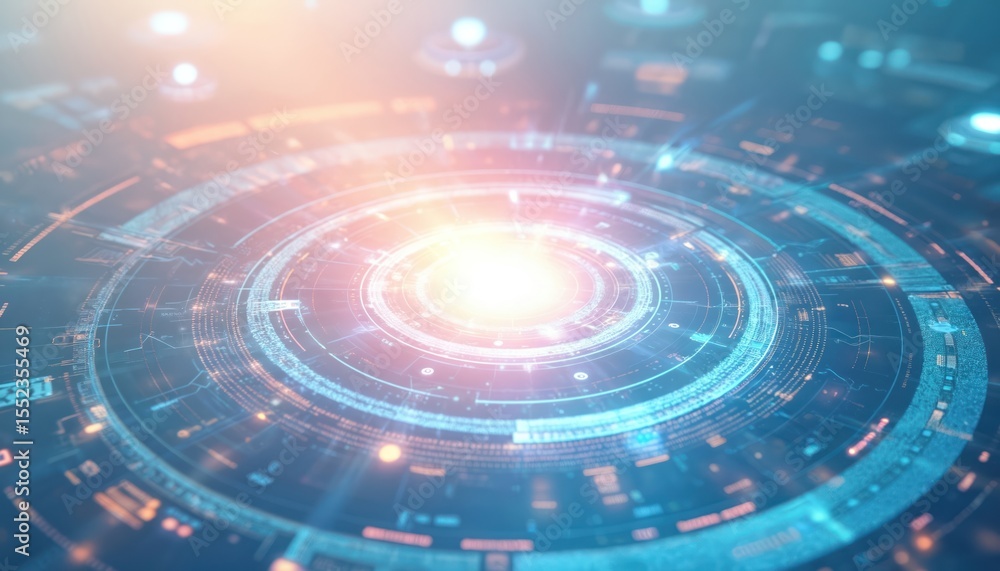 Aufkleber Abstract tech background with circular pattern featuring dynamic lines, glowing elements. Futuristic digital design, evokes tech, data, science, energy. Suitable for tech promo, design, innovation.