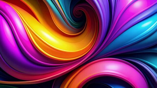 Abstract background featuring vibrant swirling shapes with fluid, glossy textures in multiple hues of blue, pink, yellow, green, orange, and purple.