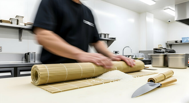 Preparing Sushi Rolls At Professional Japanese Restaurant's Kitchen - Powered by Adobe