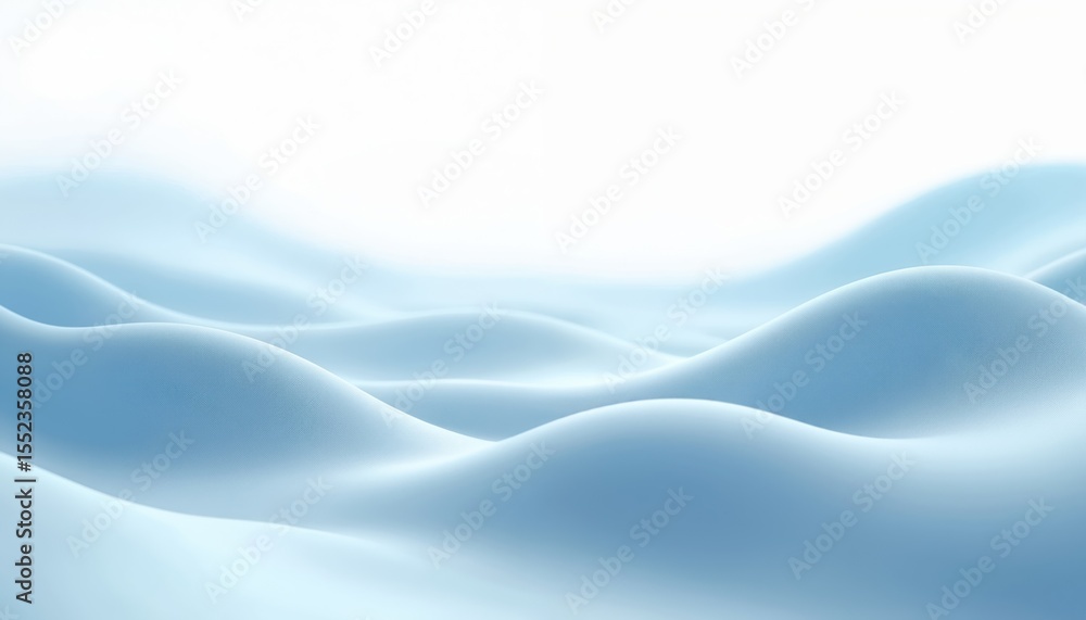 Poster 3d render abstract light blue fluid waves background. minimalist design, soft flowing curves with de