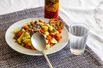 Traditional Brazilian rustic food, flesh with potatoes and carrots