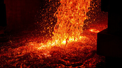 Molten metal meets water in fiery transformation