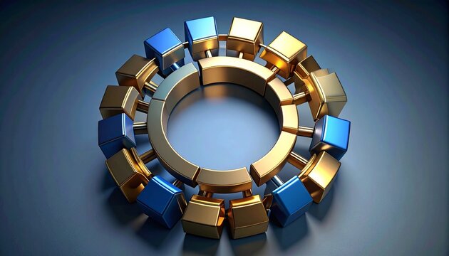 A structure in which multiple 3D chart elements are arranged in a circle and rotated
