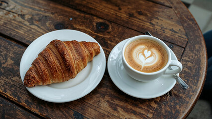 Morning bliss in paris with croissant and cappuccino