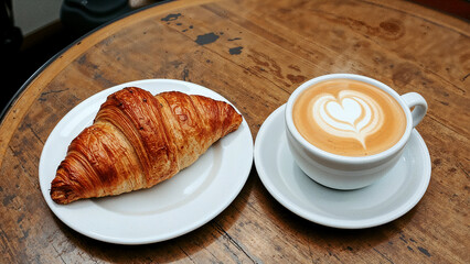 Morning bliss in paris with croissant and cappuccino