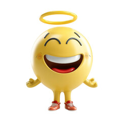 Fototapeta premium A cheerful yellow emoji character with a halo, exuding joy and positivity, perfect for playful designs.