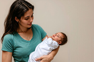 Tender moment of mother embracing her baby