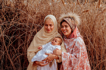 Tender embrace of mother and baby together
