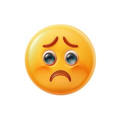 Fototapeta premium A sad yellow emoji with large blue eyes and a frowning mouth, conveying deep feelings of disappointment and sorrow.