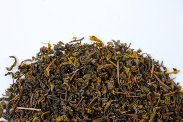 Close-up of dried oolong tea leaves