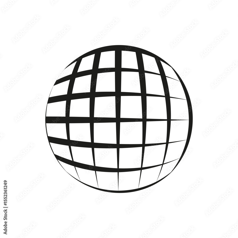 Poster spherical grid pattern. abstract globe design. geometric wireframe shape. monochrome sphere illustra