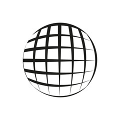 Spherical grid pattern. Abstract globe design. Geometric wireframe shape. Monochrome sphere illustration.