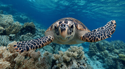 Obraz premium sea turtle swimming in blue lagoon
