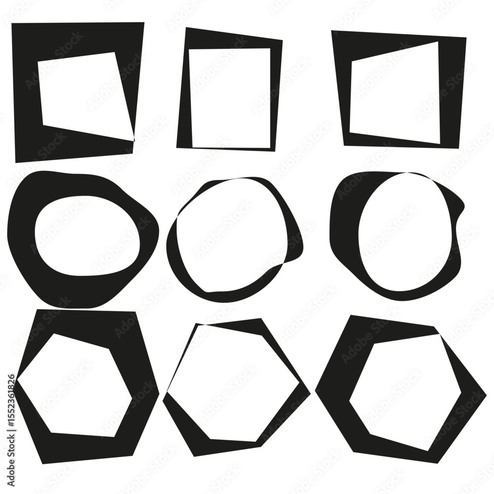 Poster rough frame collection. distressed edge shapes. imperfect border vector. uneven line art.