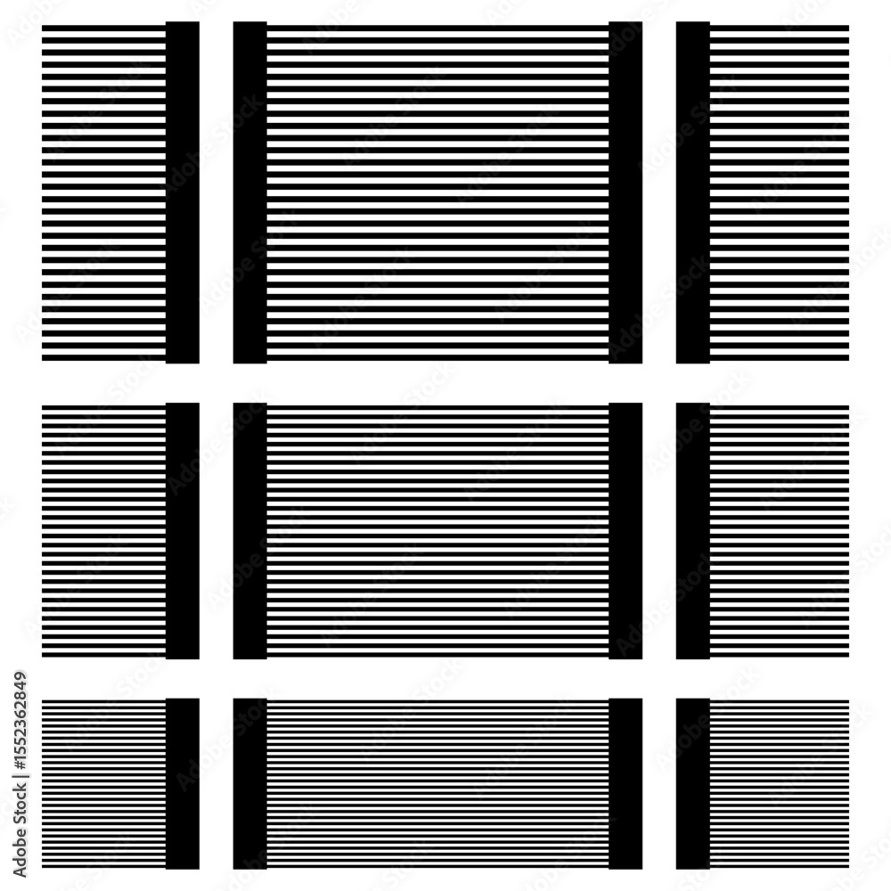 Poster striped rectangle pattern. horizontal line blocks. vector geometric layout. black white bars.