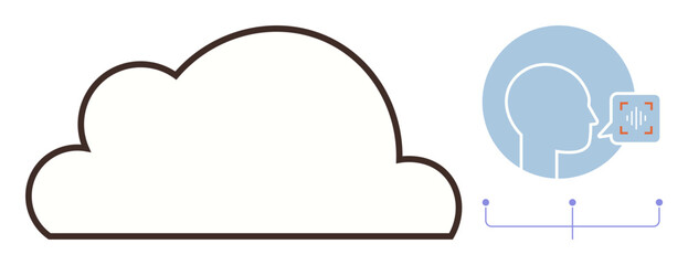 Profile head with detection frame linked to cloud via lines, indicating biometrics, data synchronization, and security. Ideal for AI, technology, cloud computing, privacy, innovation security