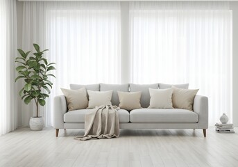 Minimalist living room with bright white decor