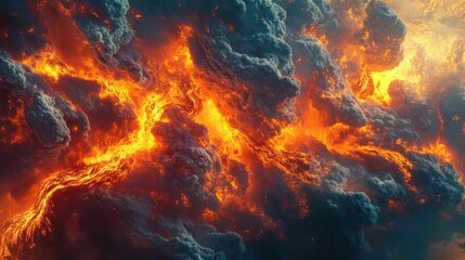 Obraz premium Fiery Inferno: Dramatic Abstract Depiction of Intense Heat and Smoke, Volcanic Eruption