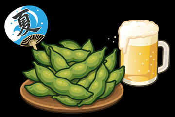 夏の風物詩セット（うちわ・枝豆・ビール）