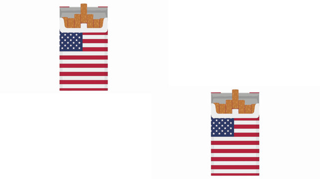 American Flag garette Pack Open cigarette pack with American flag design. Isolated 3D vector illustration with reflection.