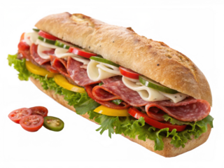 Italian sub png Italian submarine sandwich png deli sub sandwich png layered cold cut sandwich png classic Italian hoagie png transparent background image