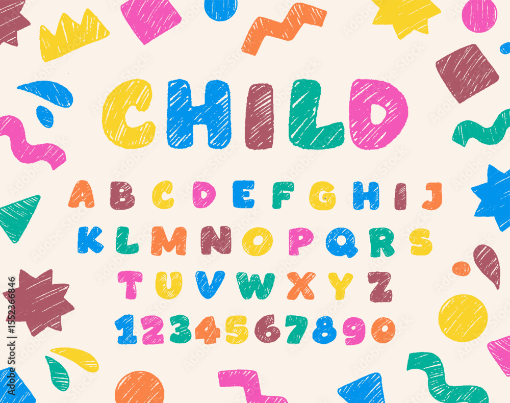 Fototapete crayon kids font. cute doodle typescript with realistic pencil stroke texture. fun and playful typog
