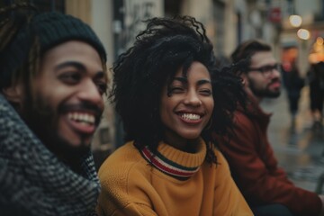 Group of diverse friends having fun together in the city - Multiracial group of people bonding and having fun
