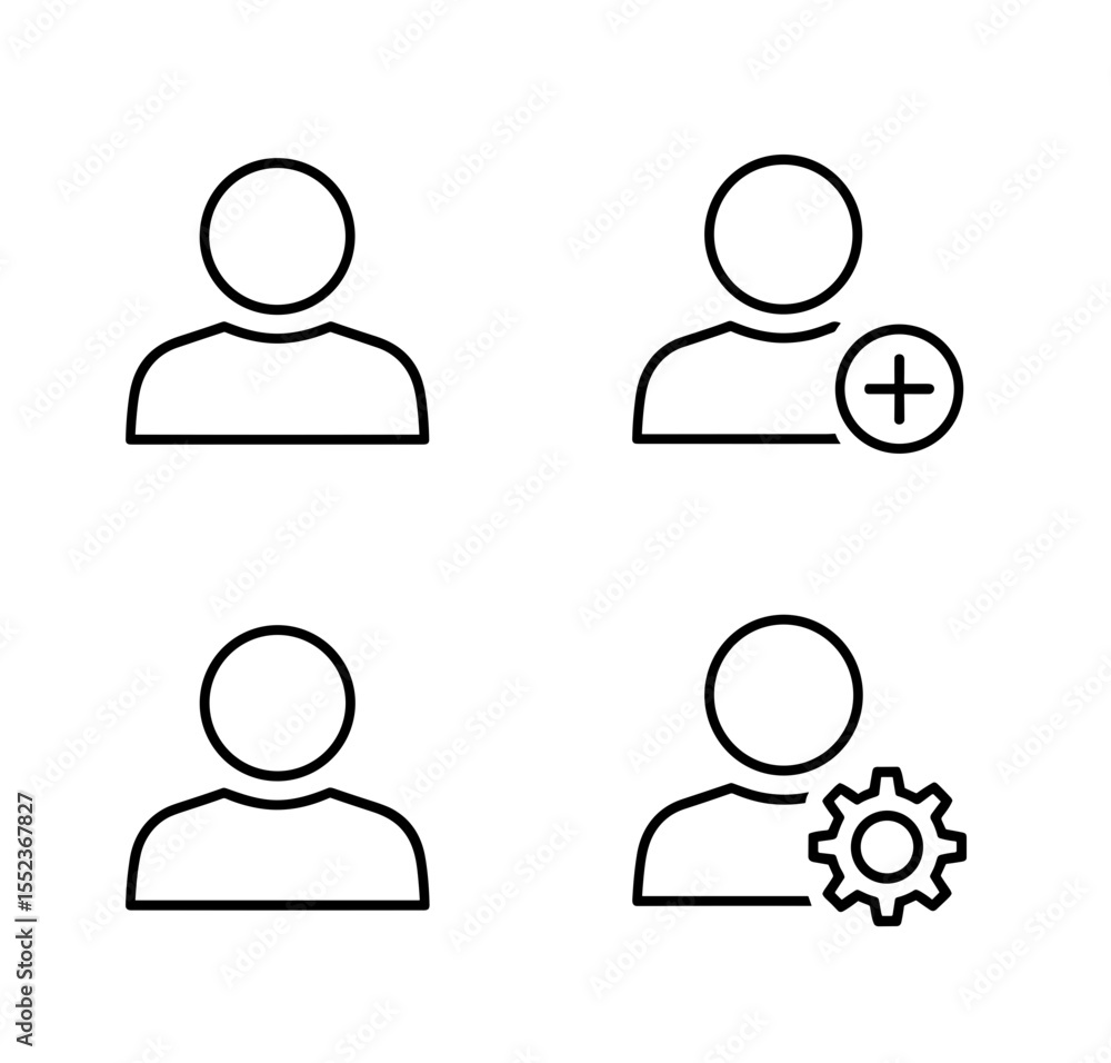 Poster four user icons depicting profile, adding user, and user settings with gear and plus signs present
