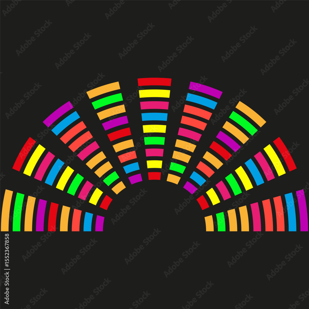 Poster colorful square arc. curved pattern background. bright geometric vector. dynamic block mosaic.